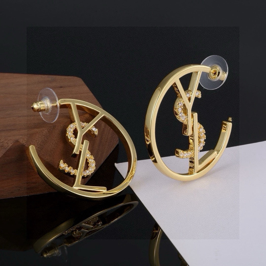 Hoop Stud Earrings in Polished Metal-Tone – Design 003 main product view