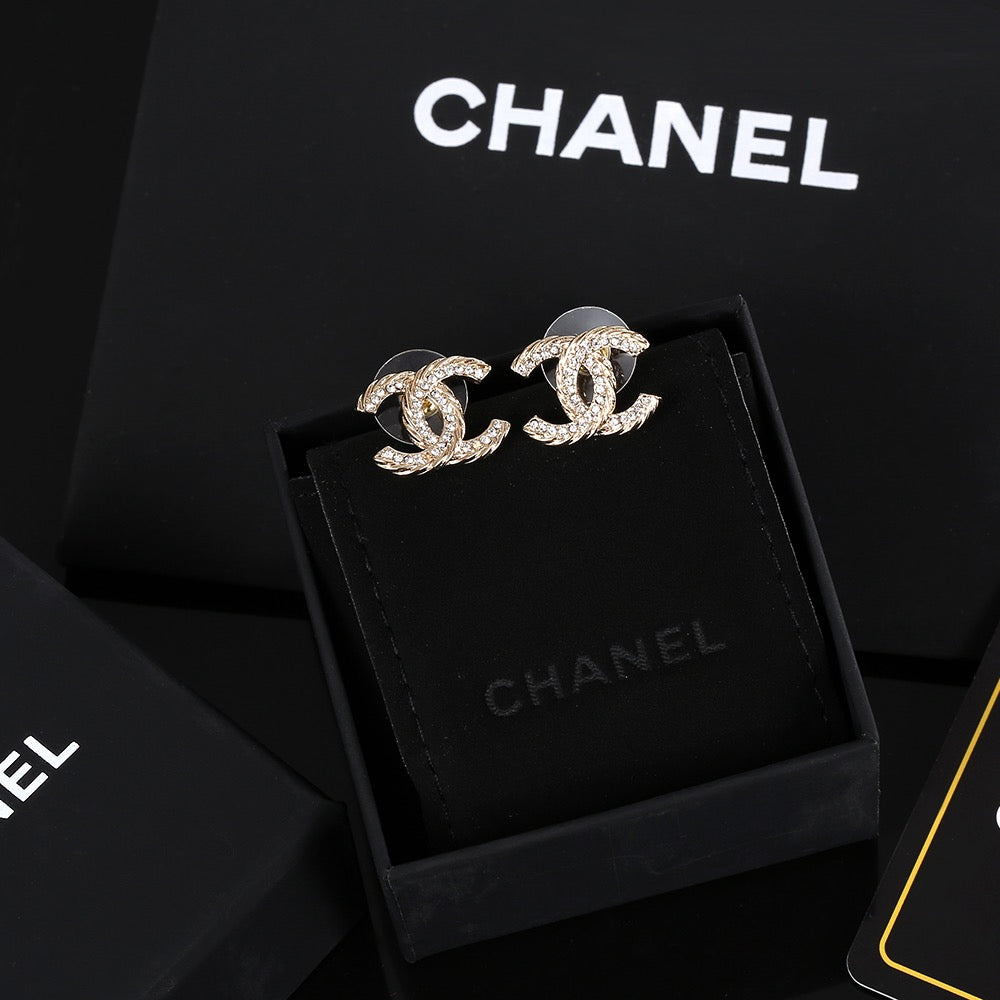 Signature Emblem Stud Earrings in Gold-Tone – Design 074 front product view