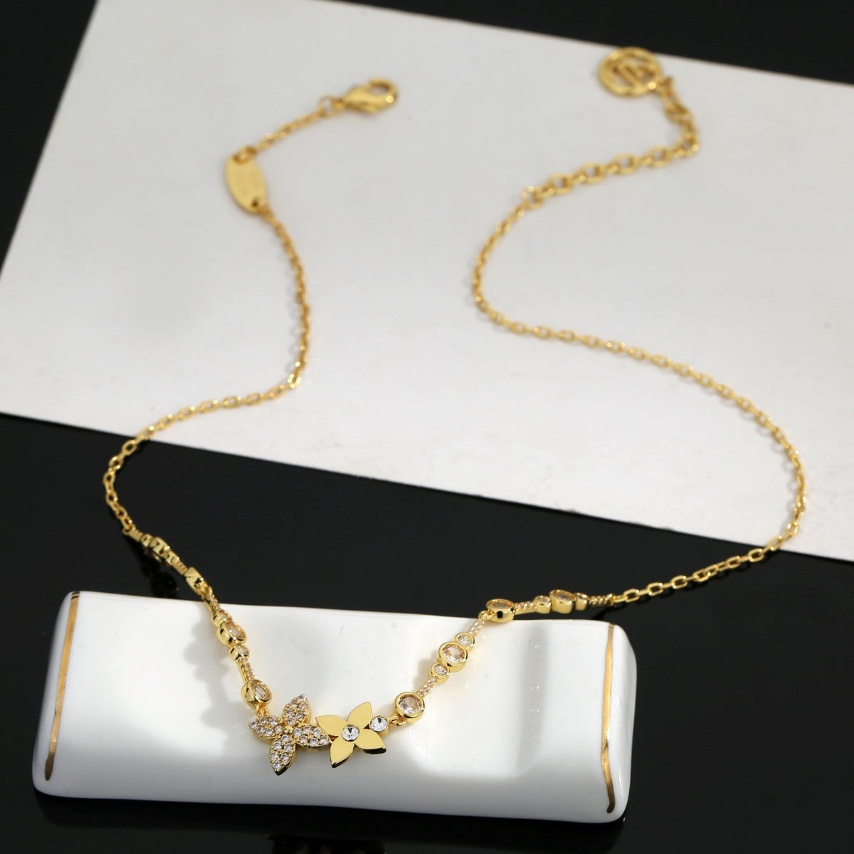 Floral Pendant Necklace in Gold-Tone – Design 008 front product view