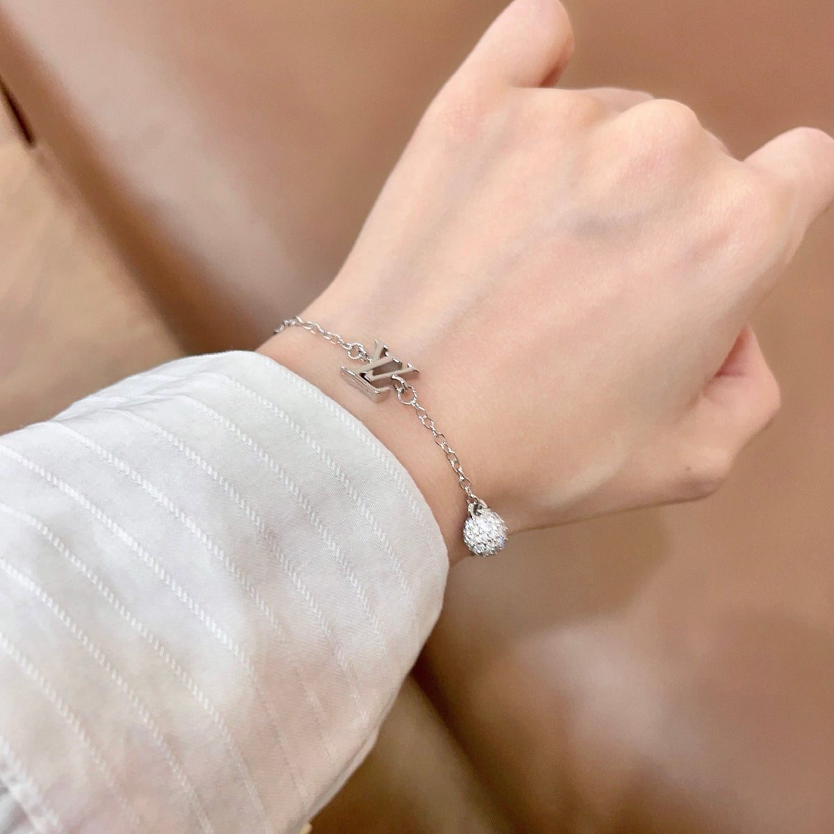 Letter Emblem Bracelet in Polished Metal-Tone – Design 010 detail view