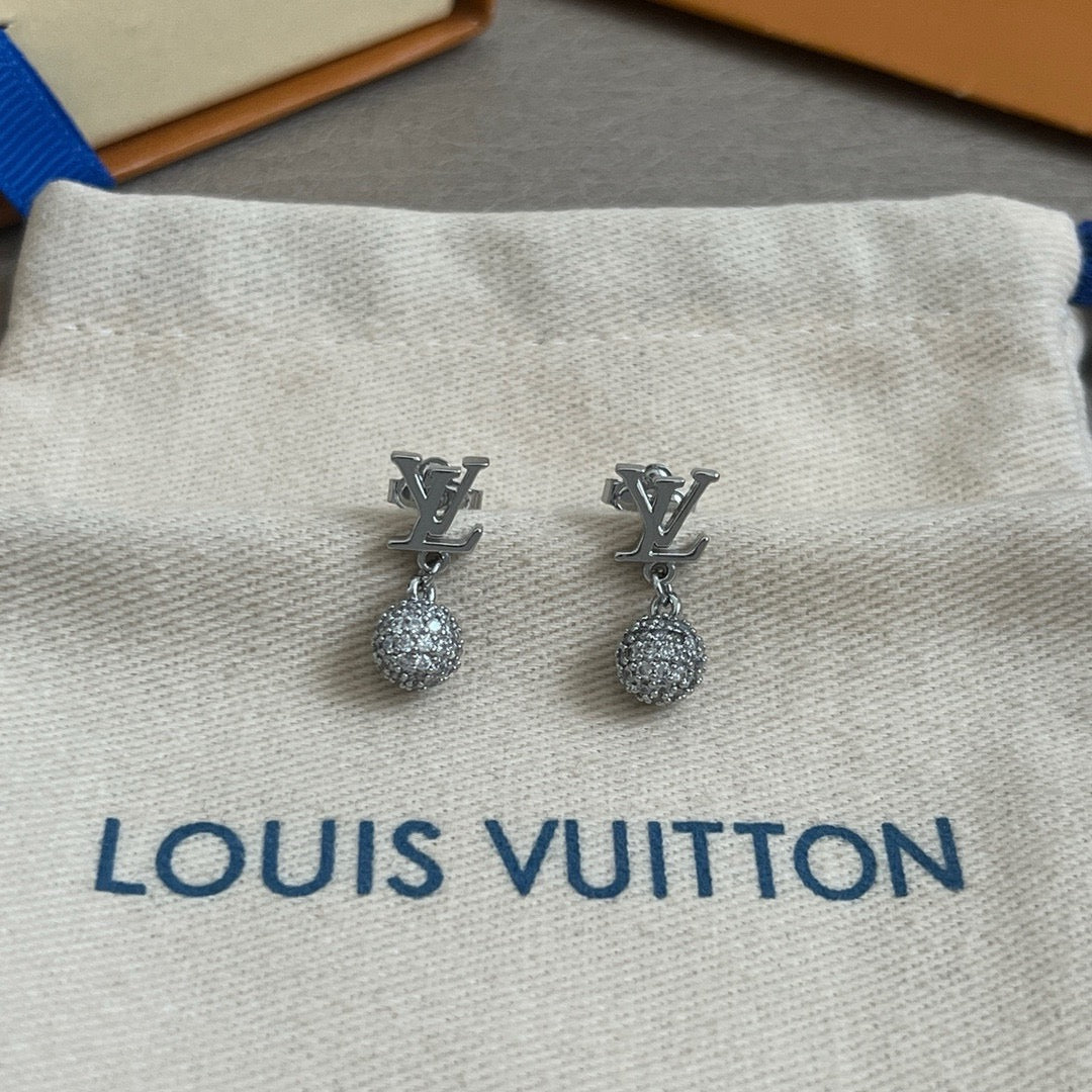 Letter Emblem Stud Earrings in Polished Metal-Tone – Design 046 front product view