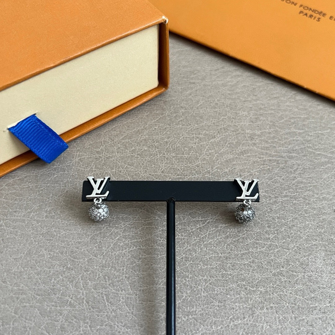 Letter Emblem Stud Earrings in Polished Metal-Tone – Design 052 styled product view