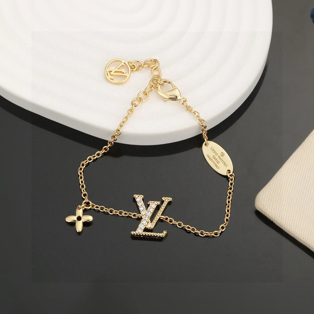Letter Emblem Bracelet in Polished Metal-Tone – Design 009 side detail