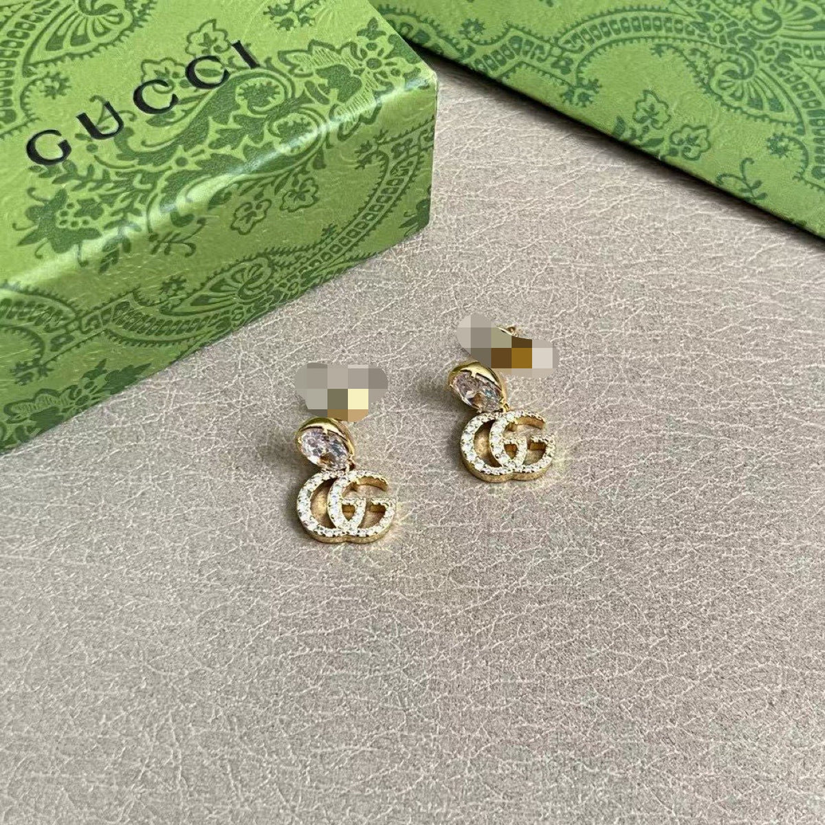 Geometric Emblem Stud Earrings in Polished Metal-Tone – Design 054 close-up detail