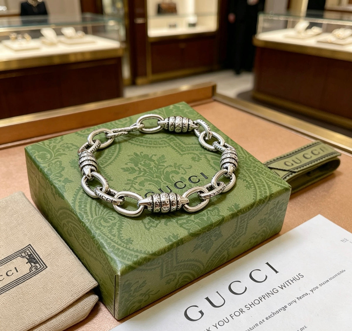 Floral Bracelet in Polished Metal-Tone – Design 016 front product view