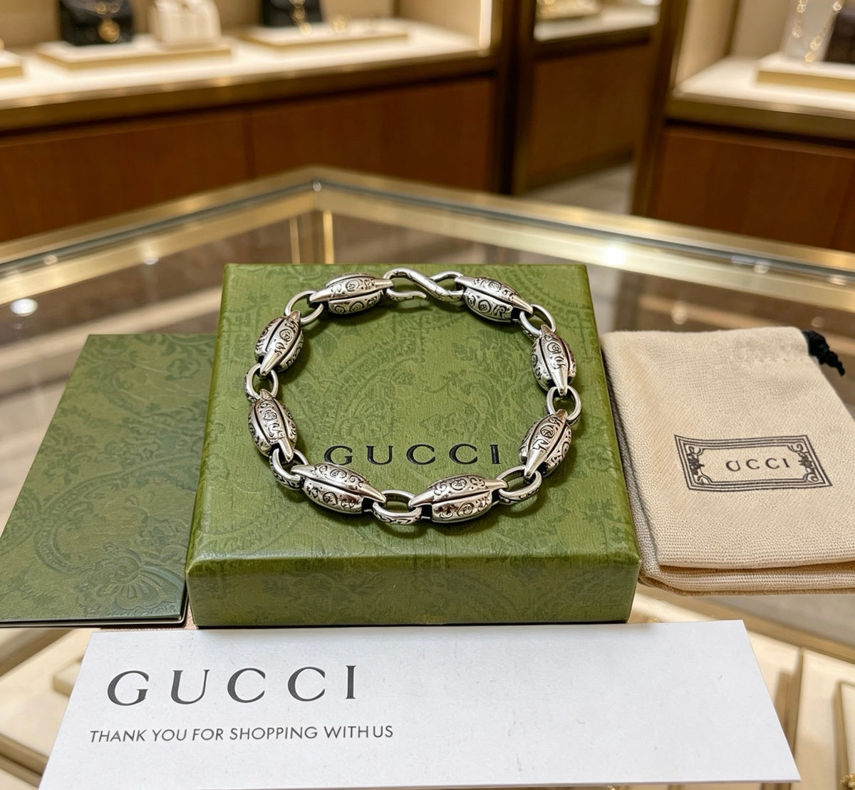 Geometric Emblem Bracelet in Polished Metal-Tone – Design 079 front product view