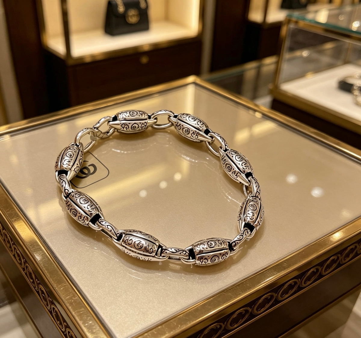 Geometric Emblem Bracelet in Polished Metal-Tone – Design 079 main product view