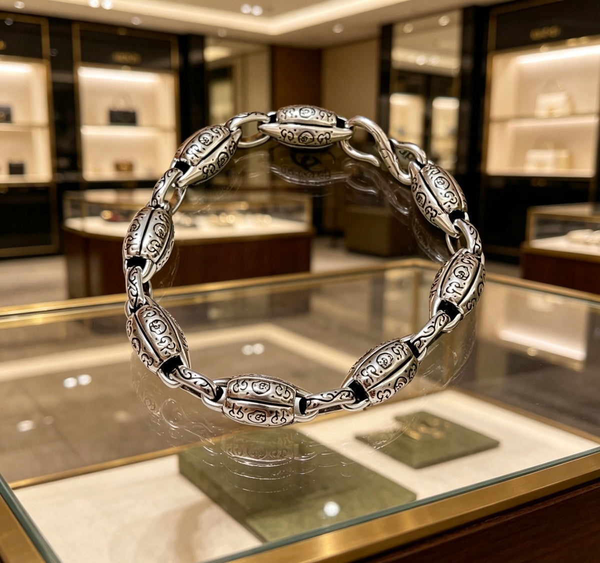 Geometric Emblem Bracelet in Polished Metal-Tone – Design 122 styled product view