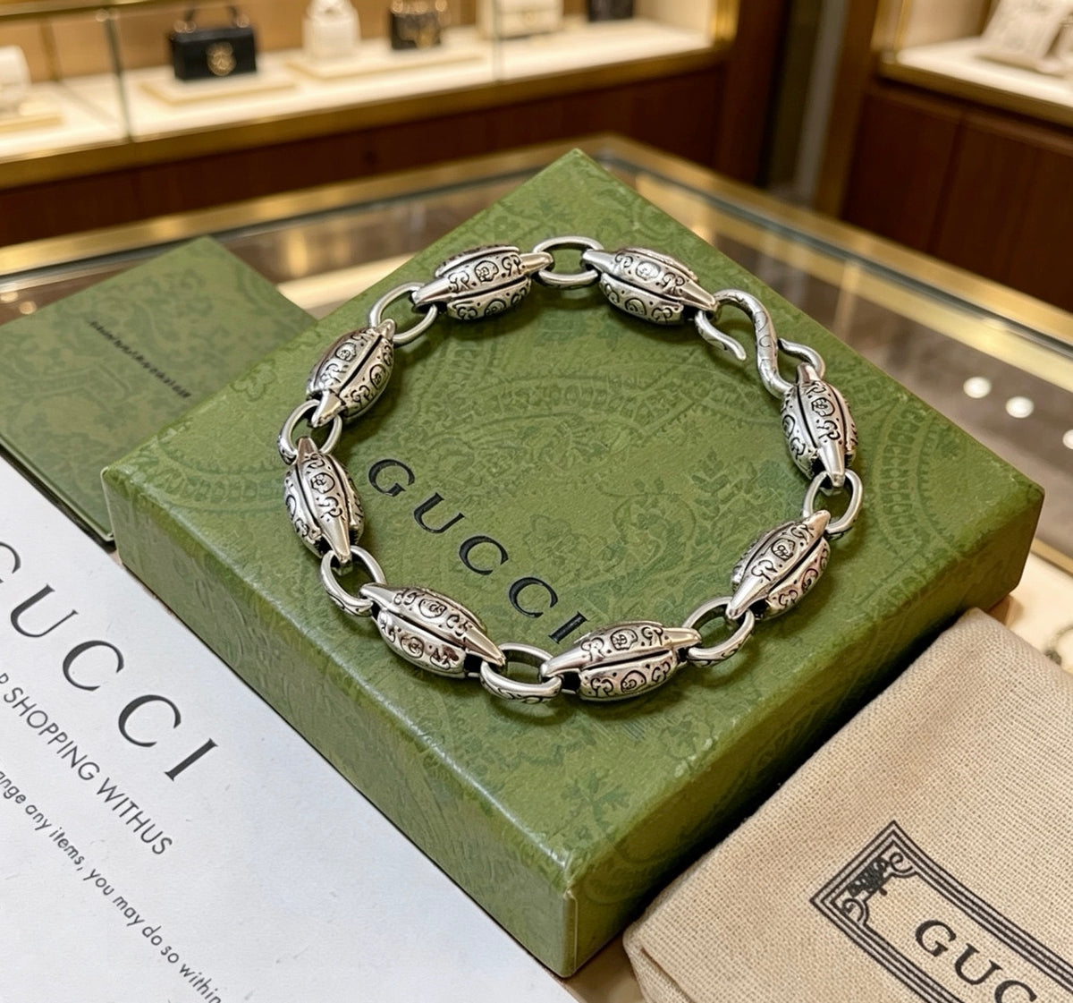 Geometric Emblem Bracelet in Polished Metal-Tone – Design 079 close-up detail