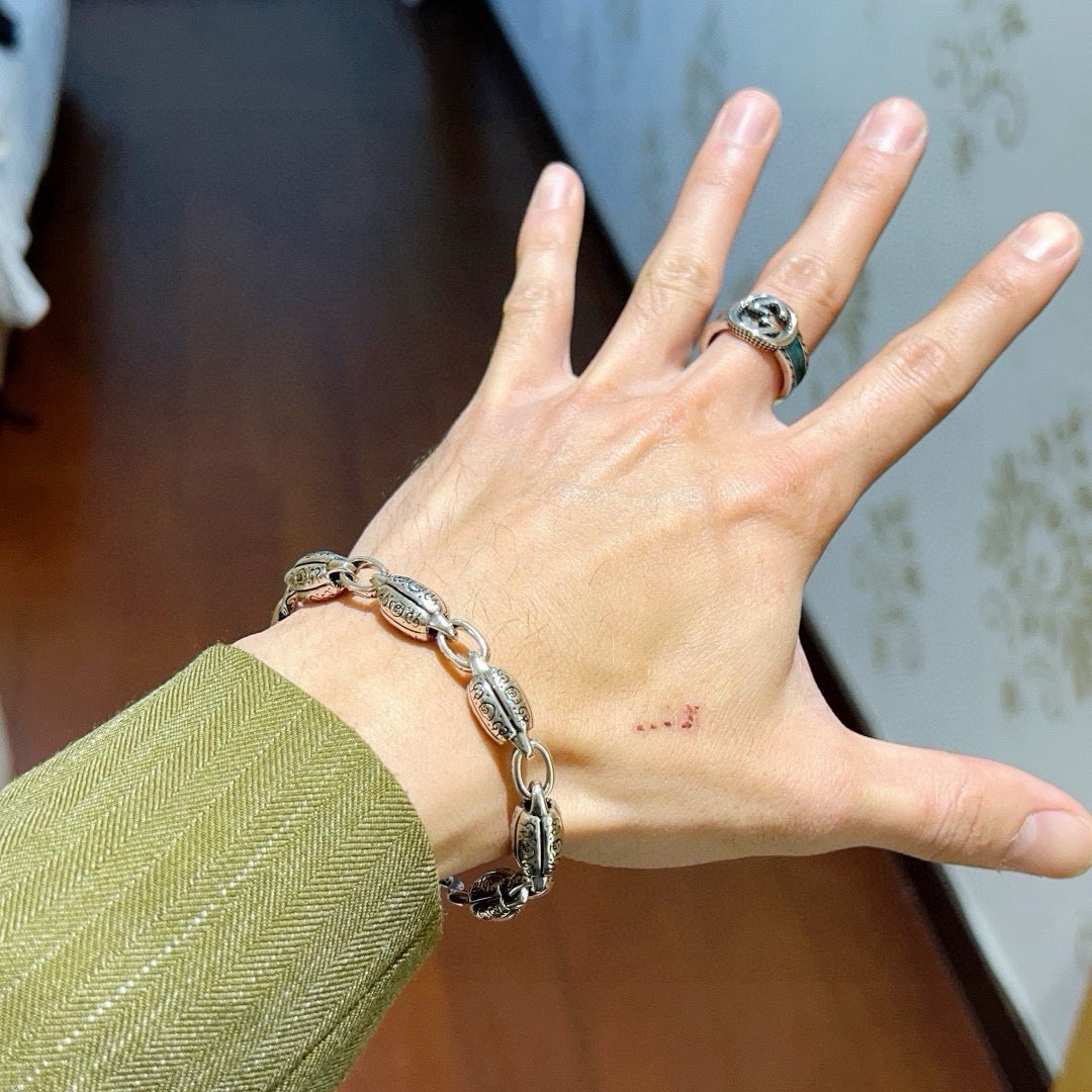 Geometric Emblem Bracelet in Polished Metal-Tone – Design 079 detail view