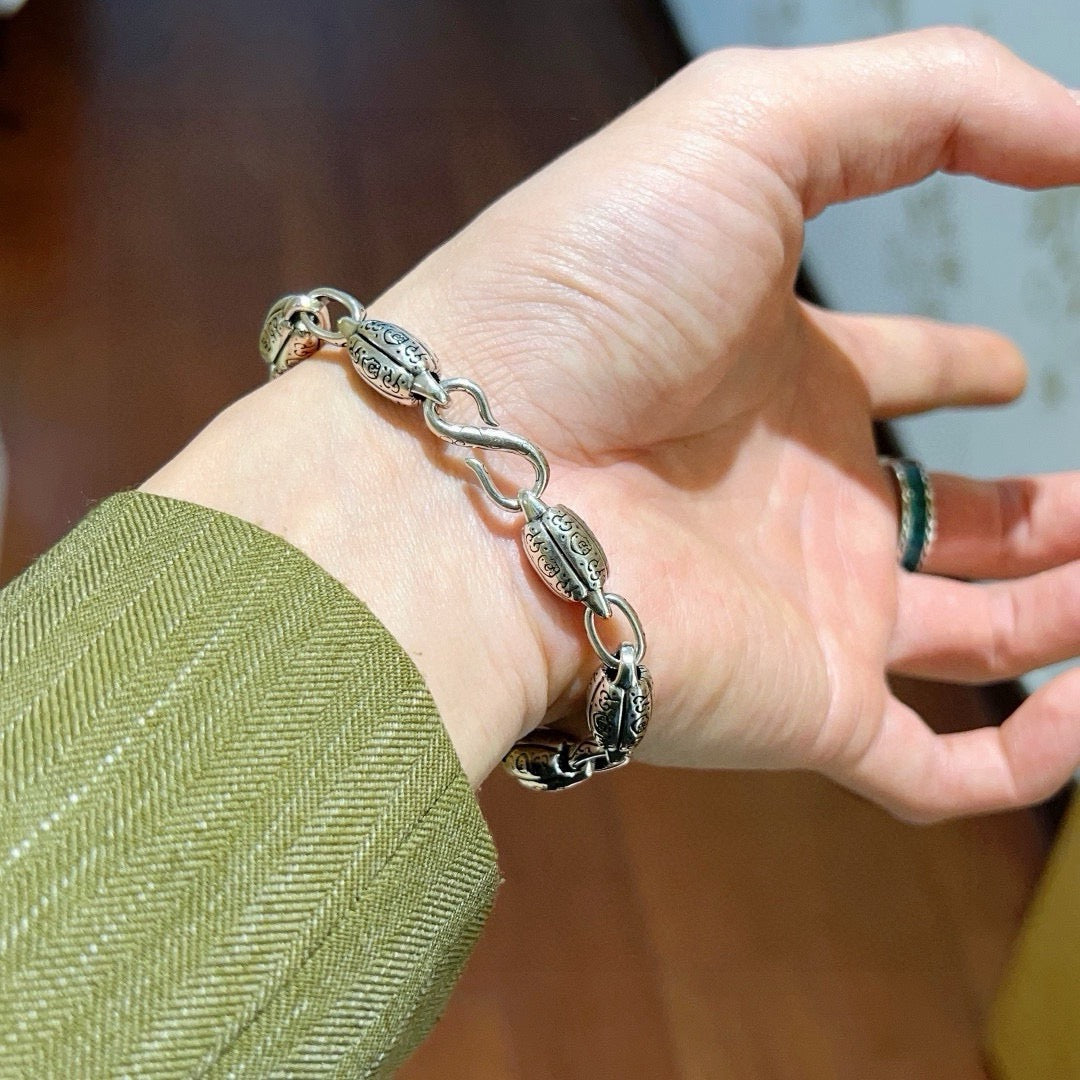 Geometric Emblem Bracelet in Polished Metal-Tone – Design 079 side detail
