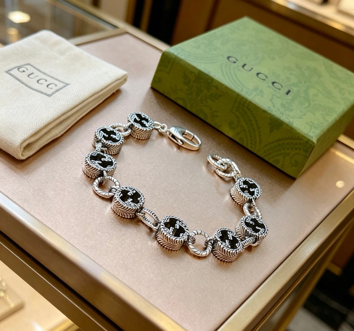 Geometric Emblem Bracelet in Polished Metal-Tone – Design 078 front product view