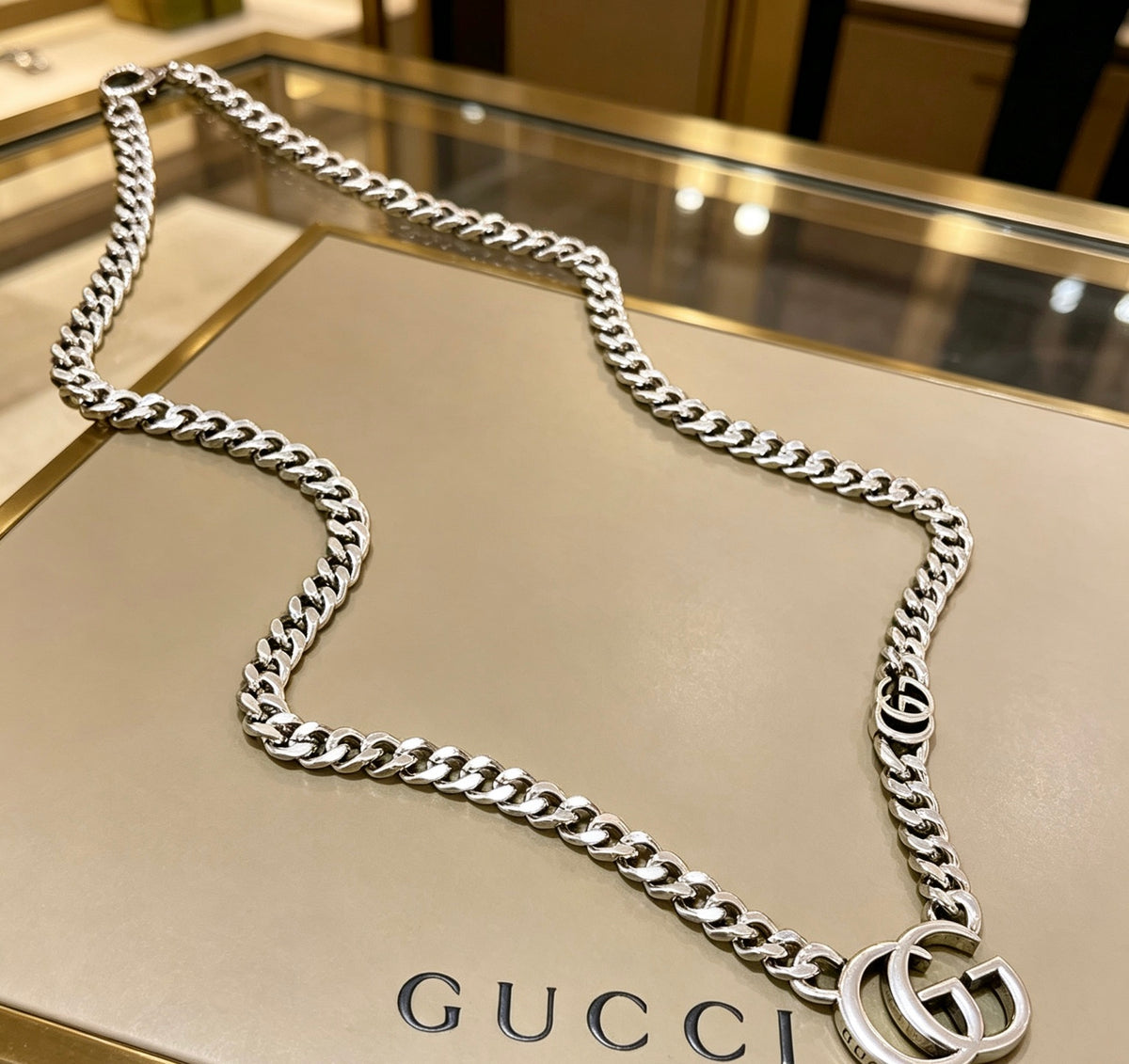 Double-G Emblem Pendant Necklace in Polished Metal-Tone – Vintage Detail – Design 041 main product view