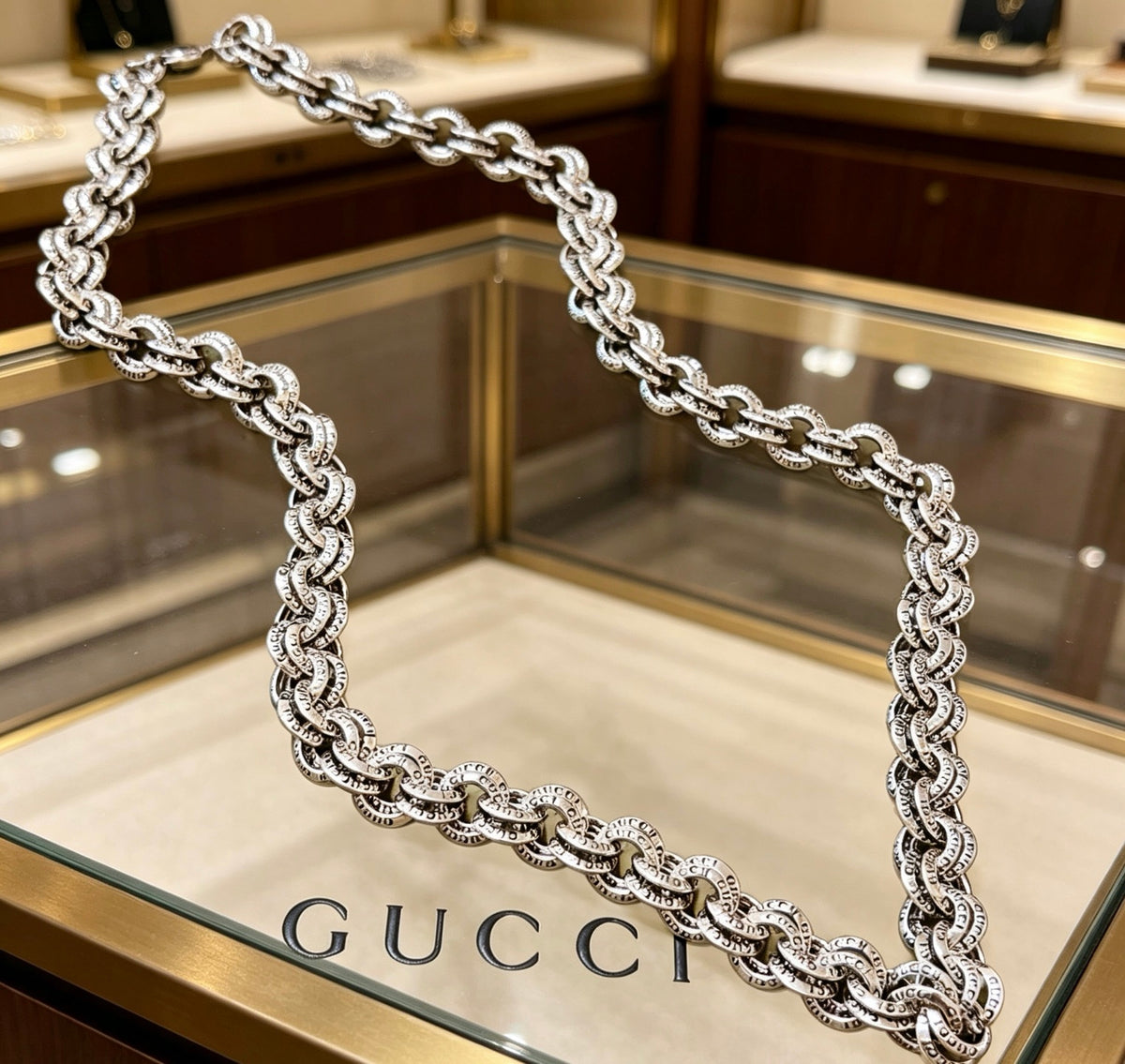 Double-G Emblem Pendant Necklace in Polished Metal-Tone – Design 149 main product view