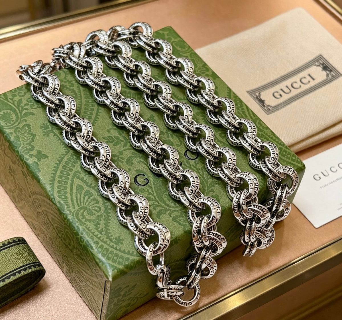 Double-G Emblem Pendant Necklace in Polished Metal-Tone – Design 149 main product view