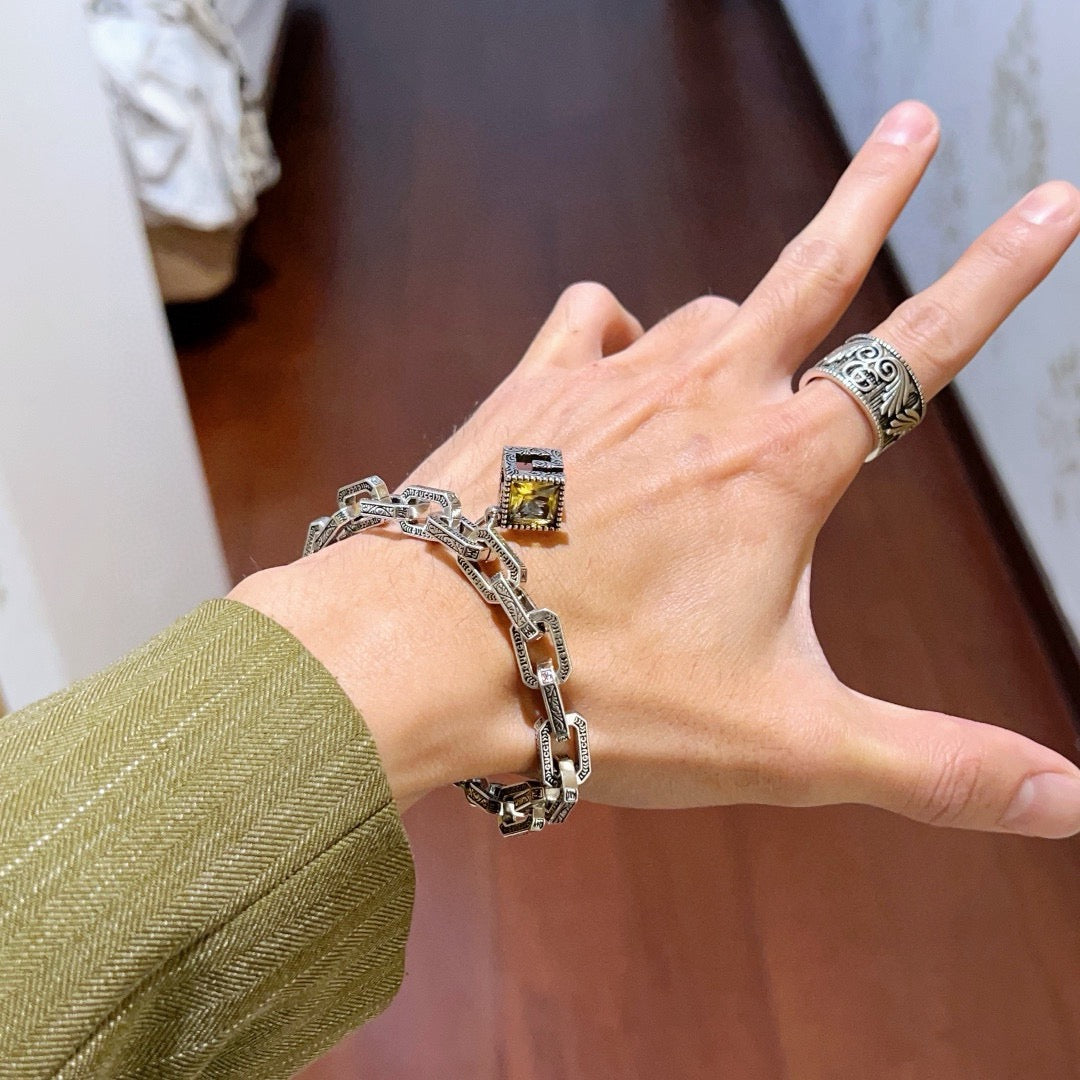 Geometric Emblem Bracelet in Polished Metal-Tone – Design 077 styled product view
