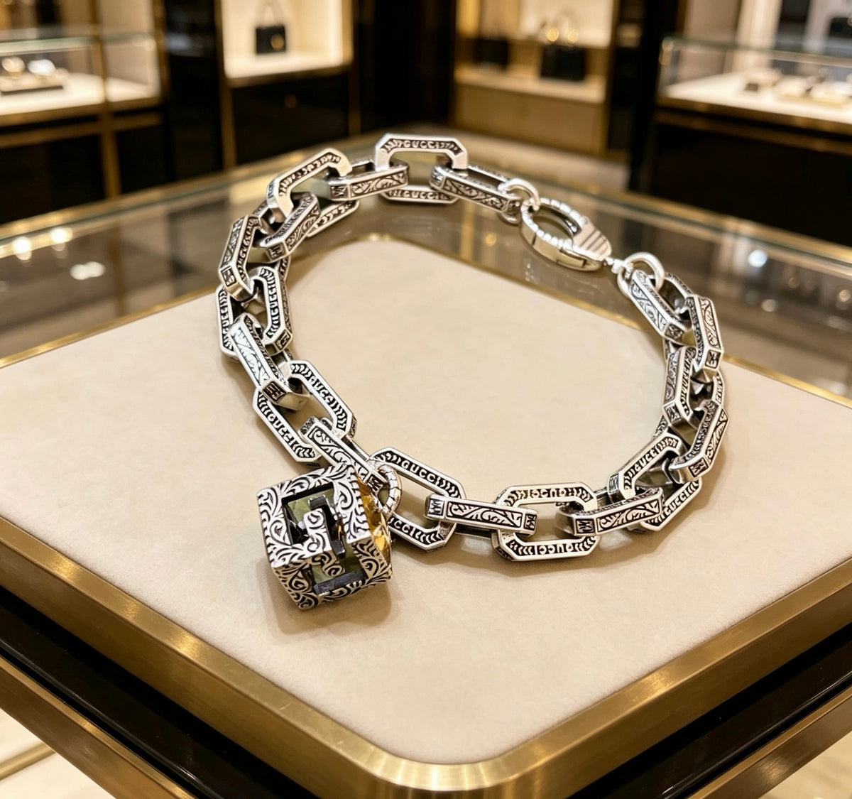 Geometric Emblem Bracelet in Polished Metal-Tone – Design 077 main product view
