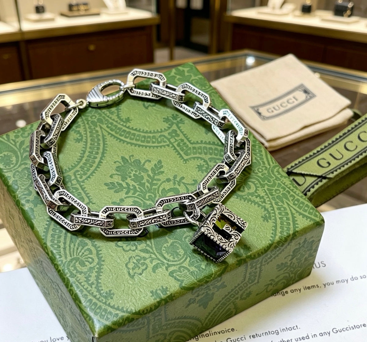Geometric Emblem Bracelet in Polished Metal-Tone – Design 077 front product view
