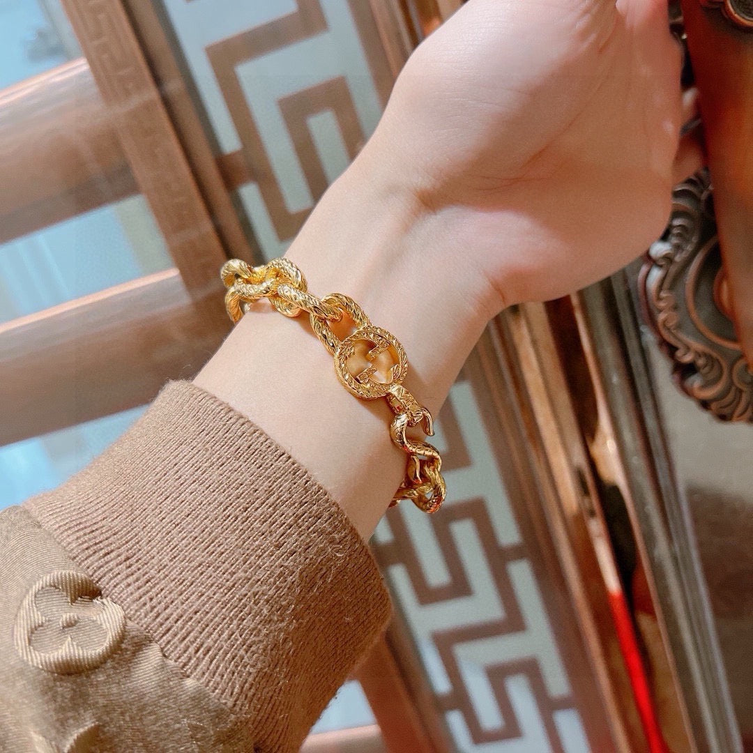 Geometric Emblem Bracelet in Gold-Tone – Design 004 side detail