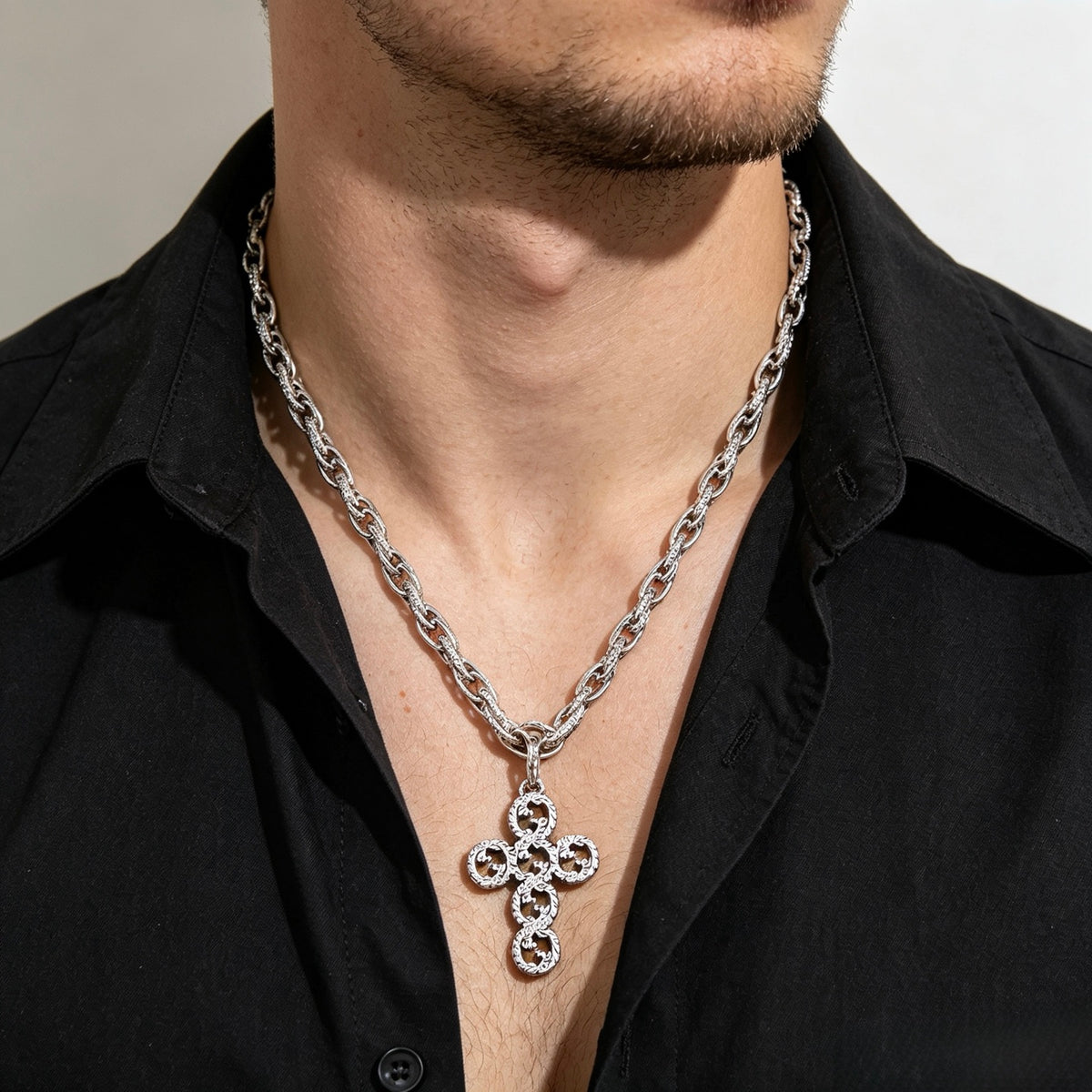 Double-G Emblem Pendant Necklace in Polished Metal-Tone – Vintage Detail – Design 039 styled product view