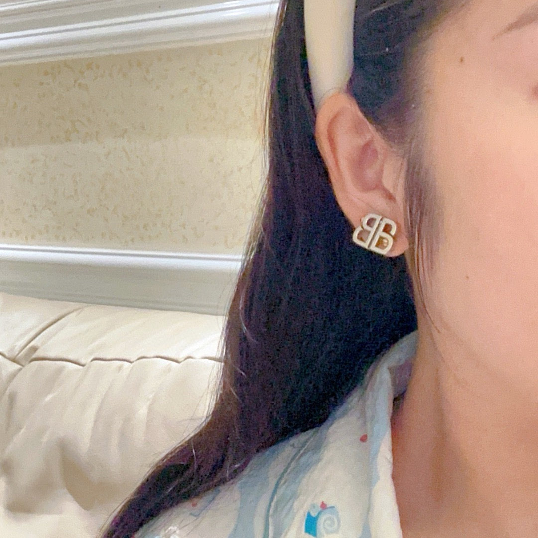 Ring Motif Stud Earrings in Polished Metal-Tone – Design 003 styled product view