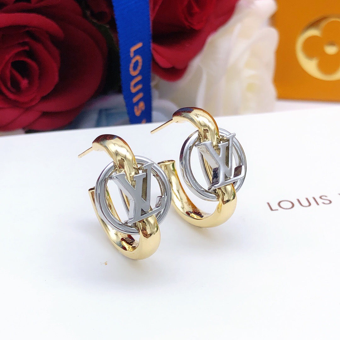 Geometric Emblem Statement Earrings in Silver-Tone – Silver Detail – Design 005 front product view