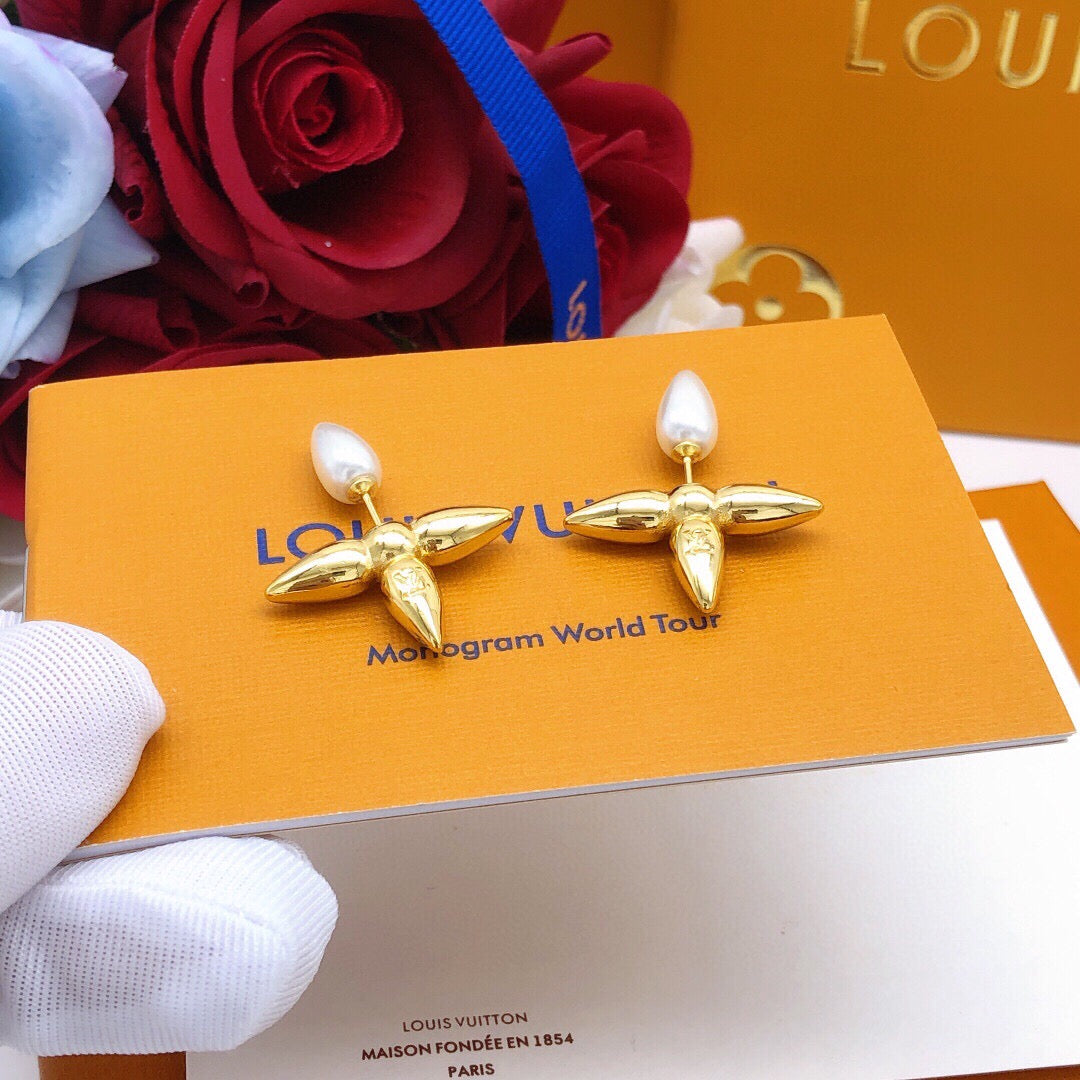 Geometric Emblem Stud Earrings in Gold-Tone – Design 022 front product view