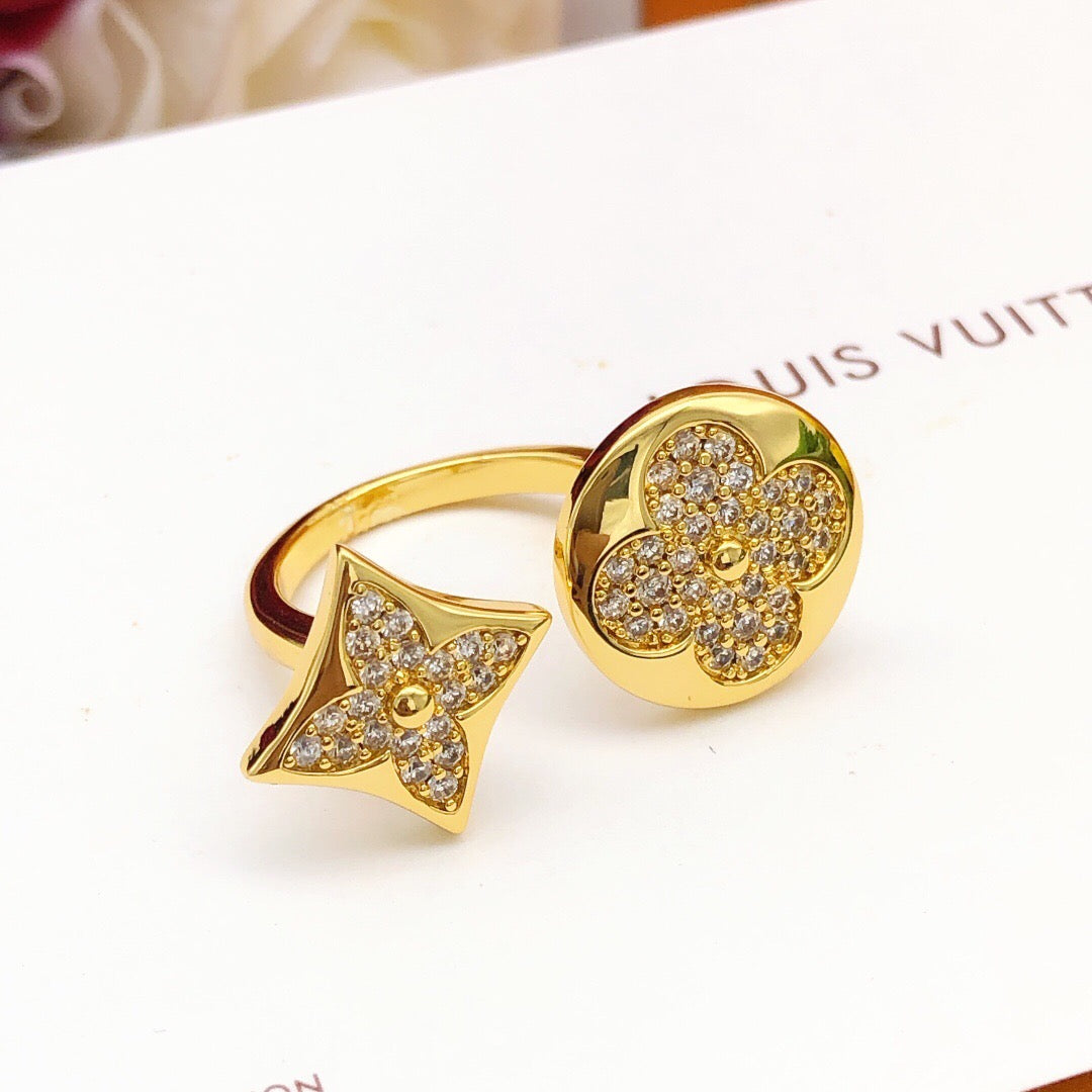 Geometric Emblem Statement Ring in Gold-Tone – Design 004 styled product view