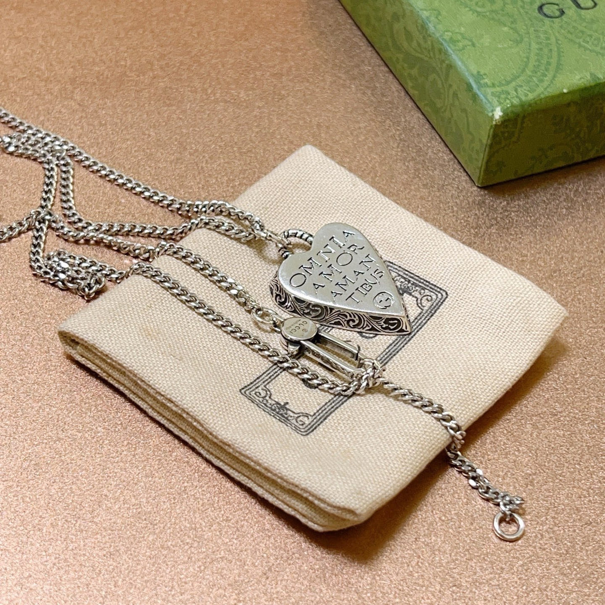 Double-G Emblem Pendant Necklace in Polished Metal-Tone – Design 111 front product view