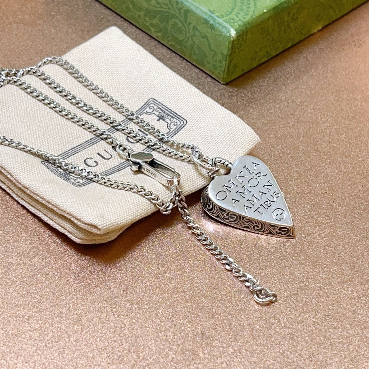 Double-G Emblem Pendant Necklace in Polished Metal-Tone – Design 111 side detail