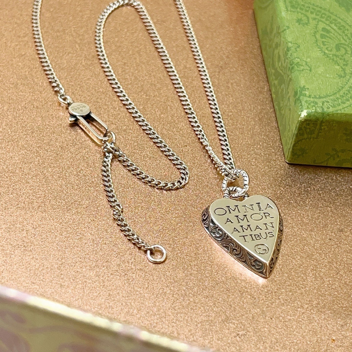 Double-G Emblem Pendant Necklace in Polished Metal-Tone – Design 111 front product view