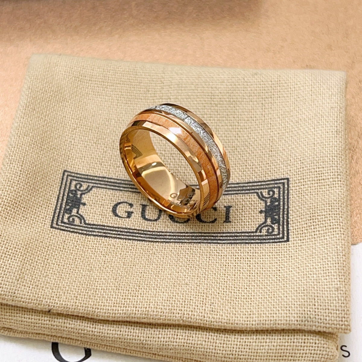 Double-G Emblem Statement Ring in Polished Metal-Tone – Design 006 front product view