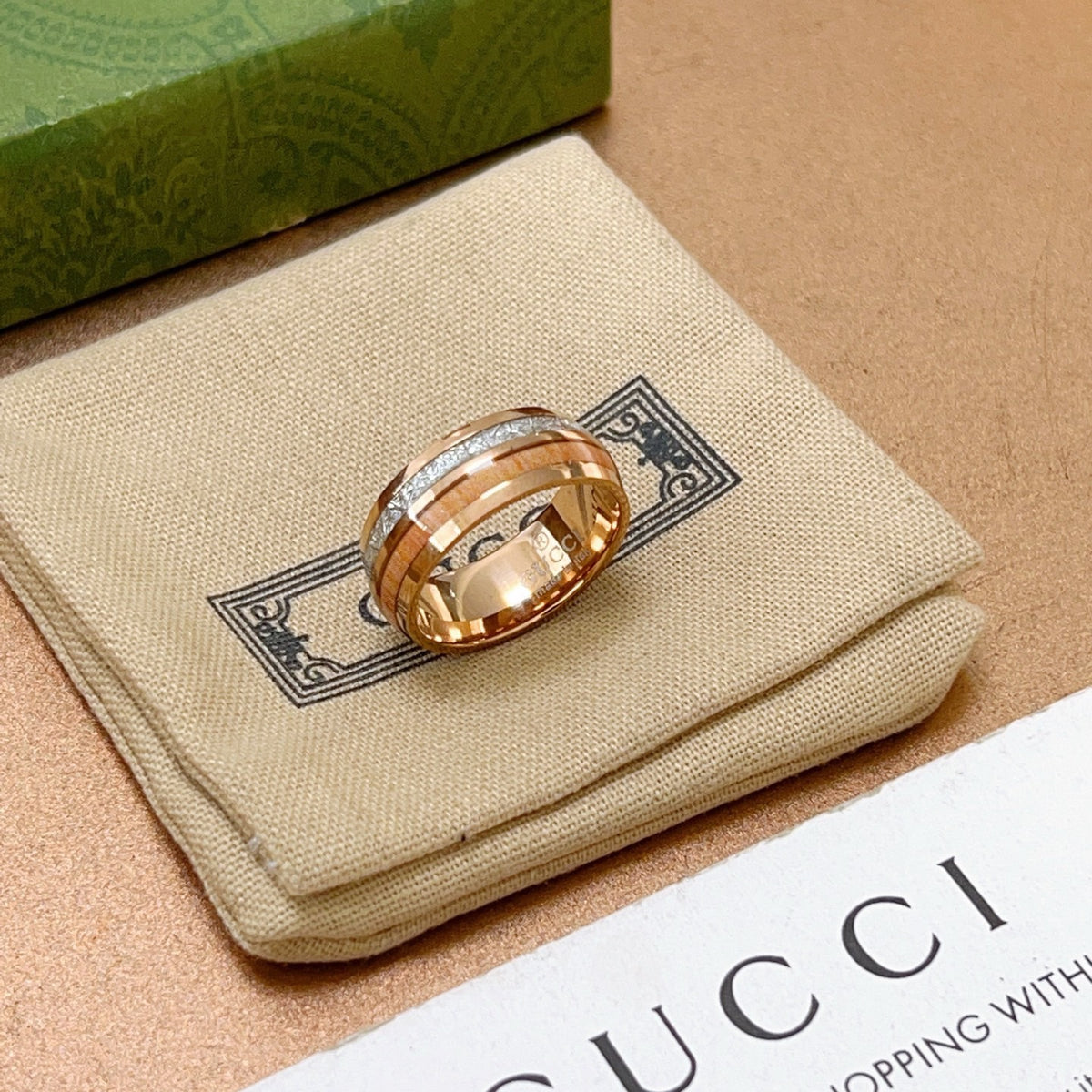 Double-G Emblem Statement Ring in Polished Metal-Tone – Design 006 close-up detail