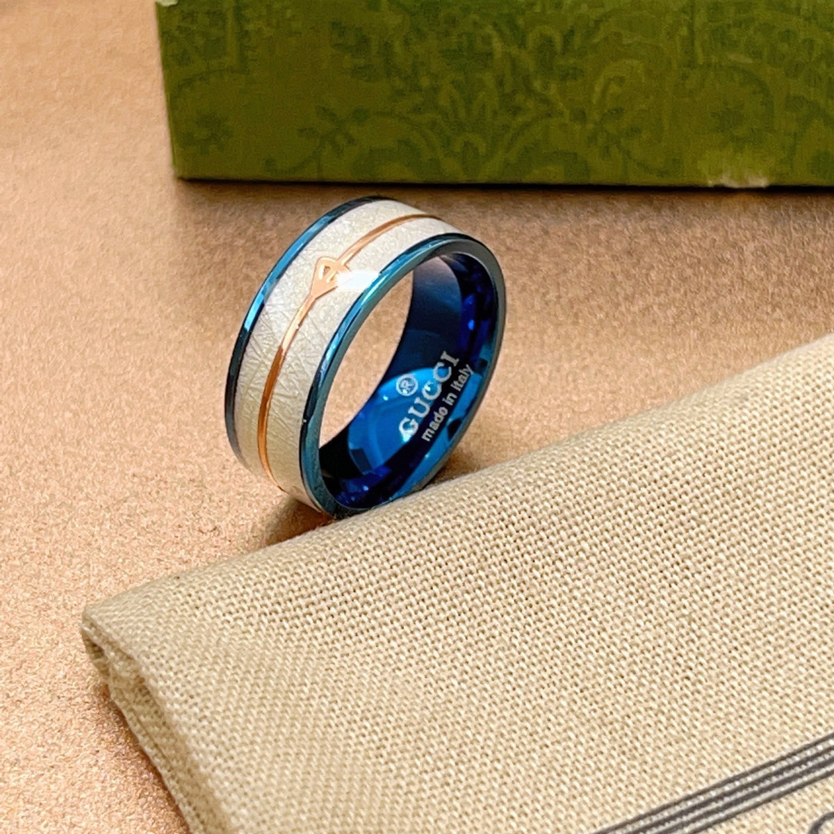 Double-G Emblem Statement Ring in Polished Metal-Tone – Design 005 detail view