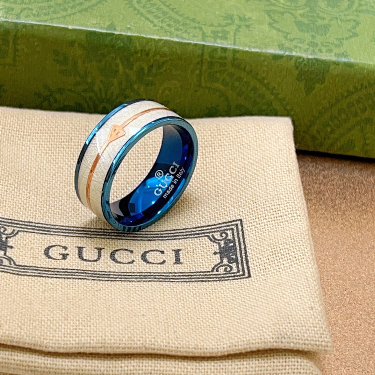 Double-G Emblem Statement Ring in Polished Metal-Tone – Design 005 front product view