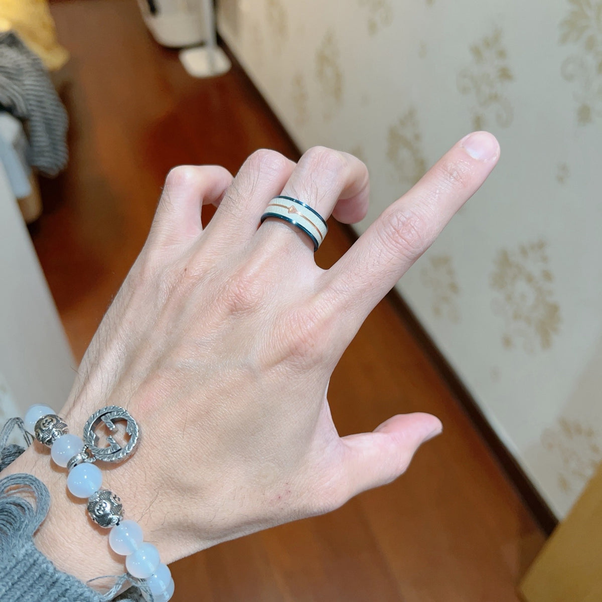 Double-G Emblem Statement Ring in Polished Metal-Tone – Design 005 styled product view