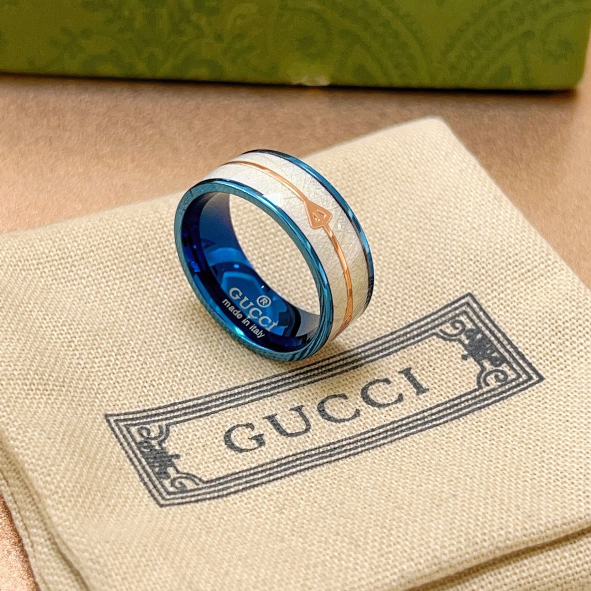 Double-G Emblem Statement Ring in Polished Metal-Tone – Design 005 close-up detail
