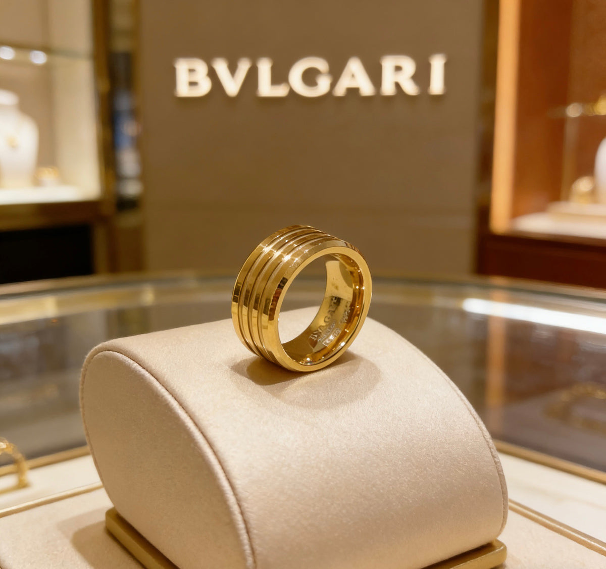 Geometric Emblem Statement Ring in Gold-Tone – Gold Detail – Design 004 main product view