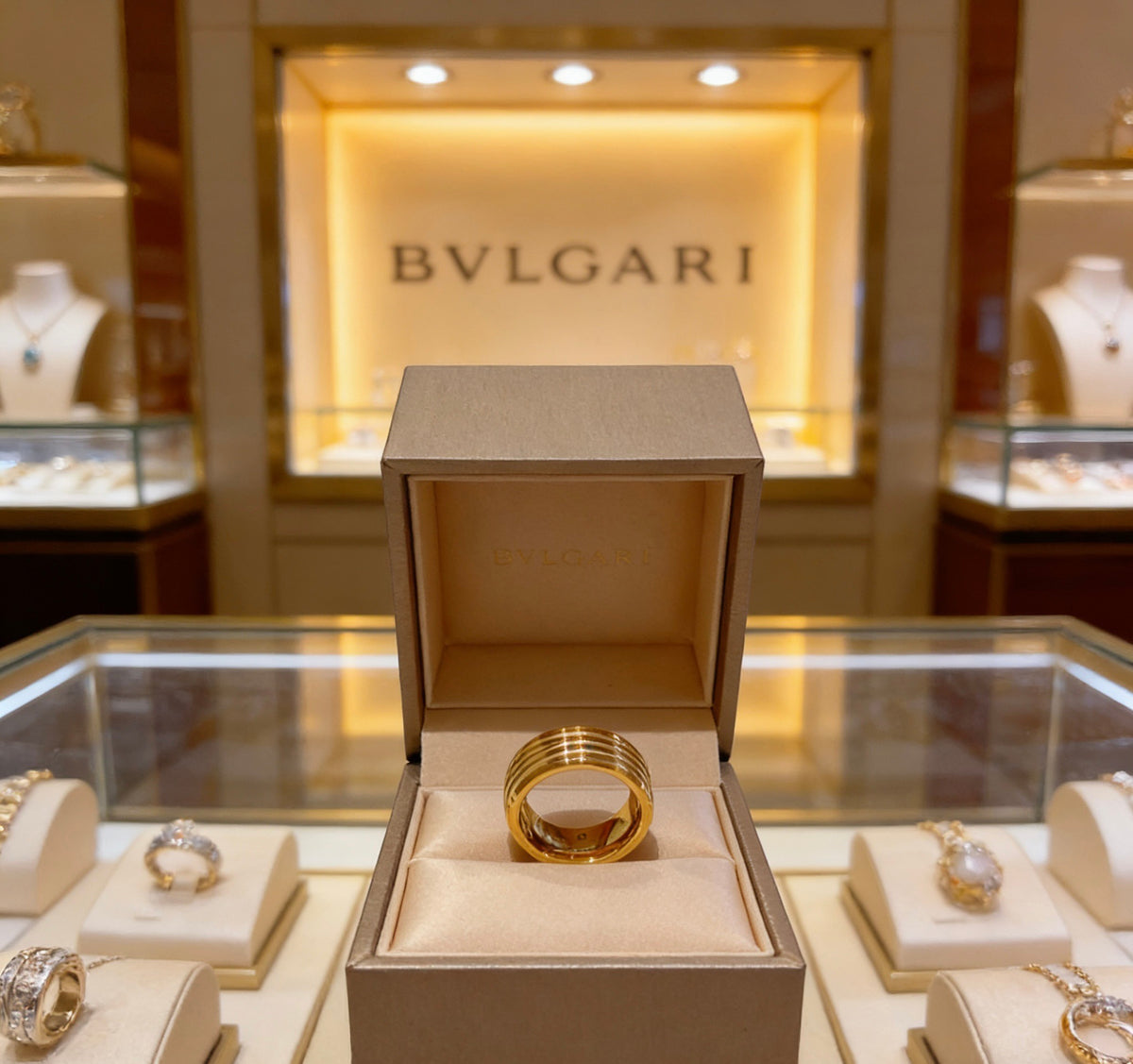 Geometric Emblem Statement Ring in Gold-Tone – Gold Detail – Design 004 front product view