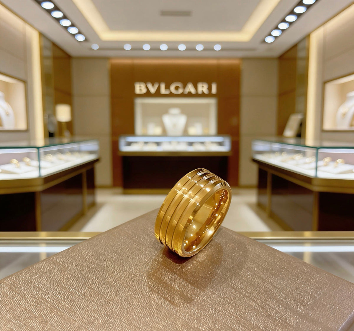 Geometric Emblem Statement Ring in Gold-Tone – Gold Detail – Design 004 main product view
