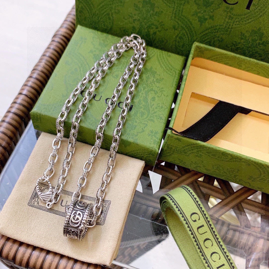 Double-G Emblem Pendant Necklace in Polished Metal-Tone – Design 109 main product view