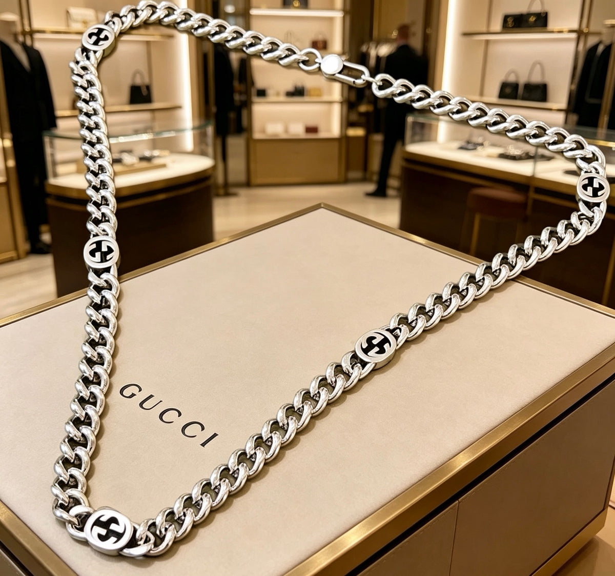 Chain Pendant Necklace in Polished Metal-Tone – Design 004 main product view