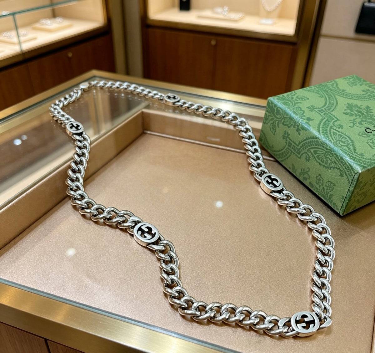 Chain Pendant Necklace in Polished Metal-Tone – Design 004 front product view