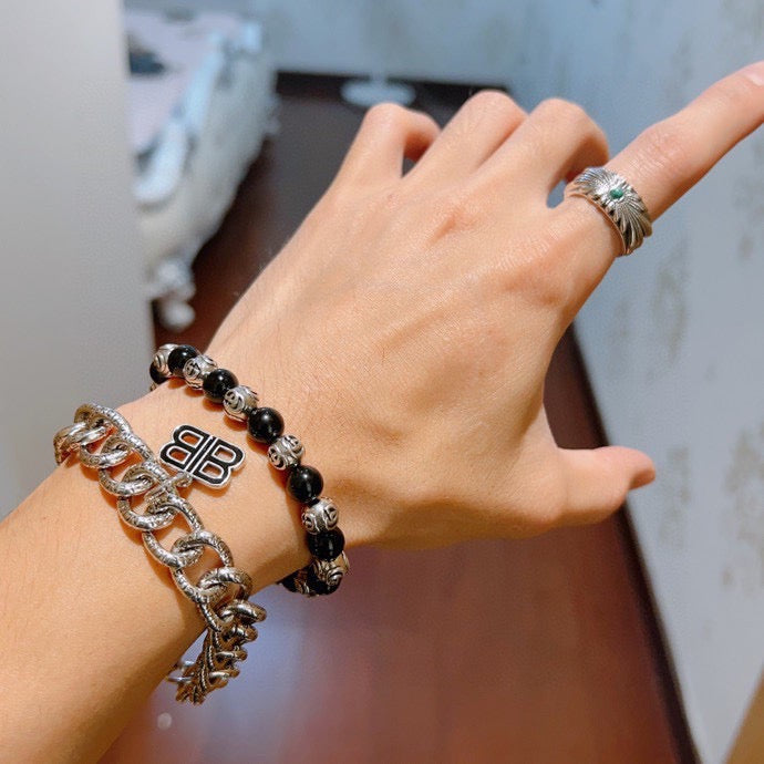 Geometric Emblem Bracelet in Polished Metal-Tone – Design 043 side detail