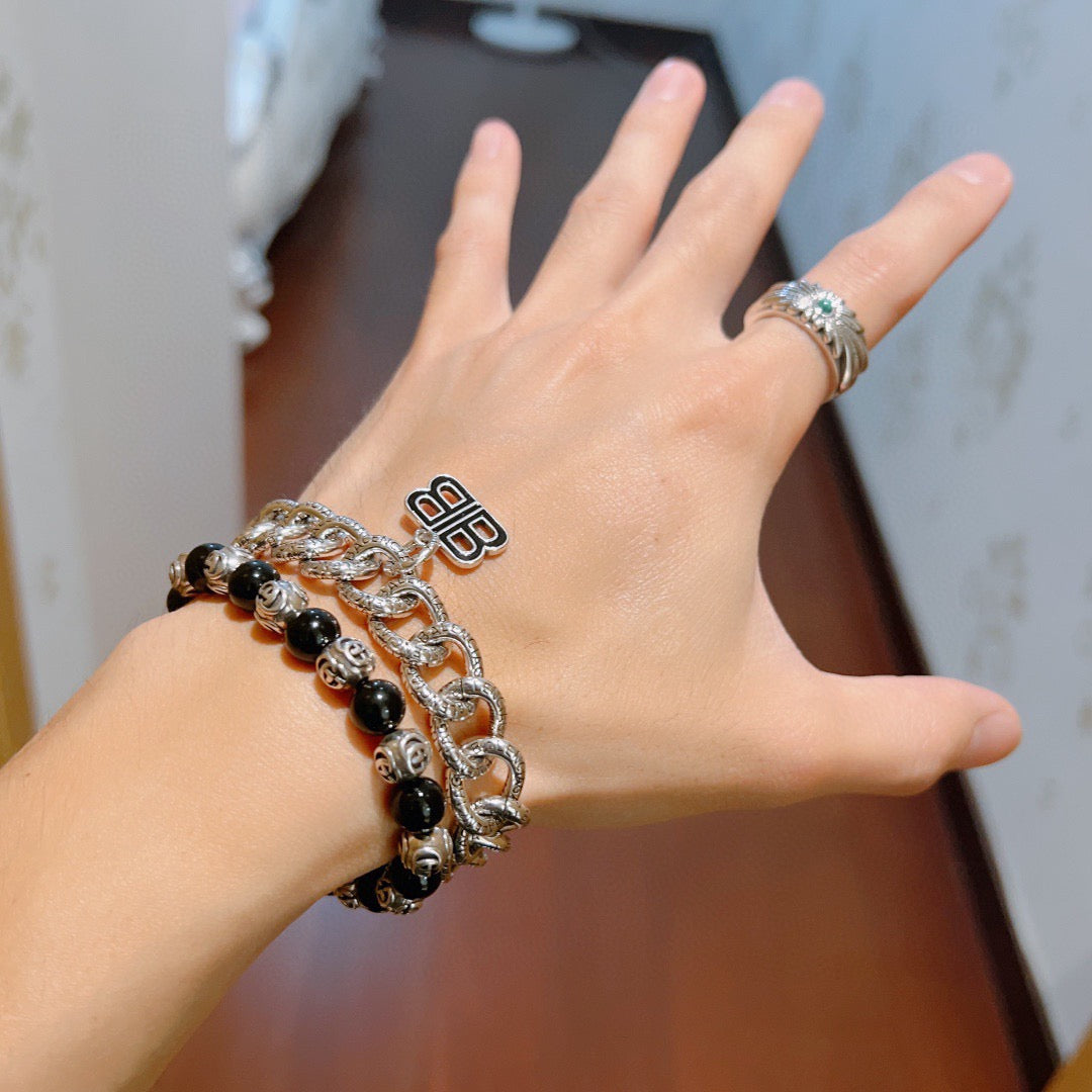 Geometric Emblem Bracelet in Polished Metal-Tone – Design 043 side detail