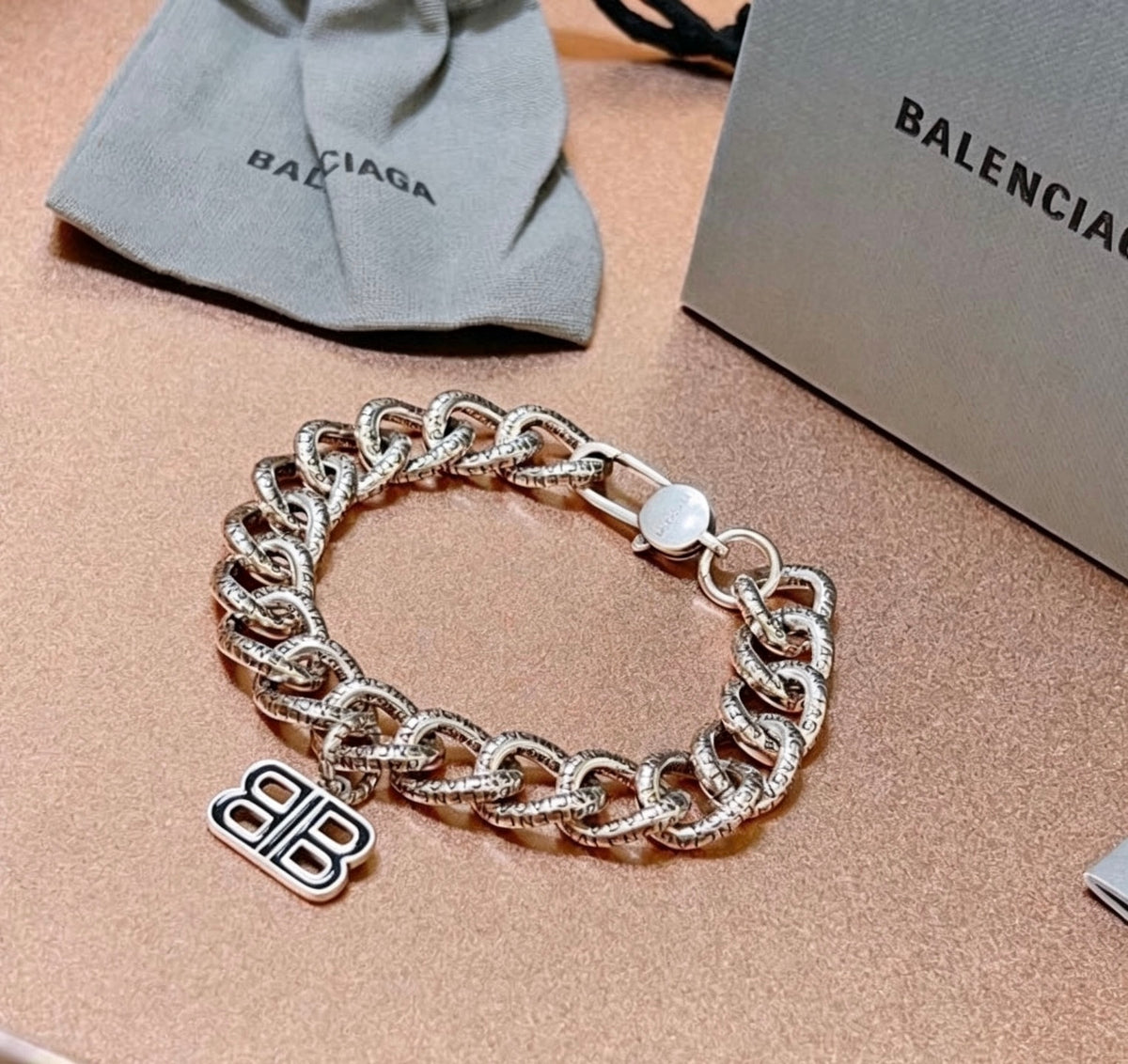Geometric Emblem Bracelet in Polished Metal-Tone – Design 043 front product view