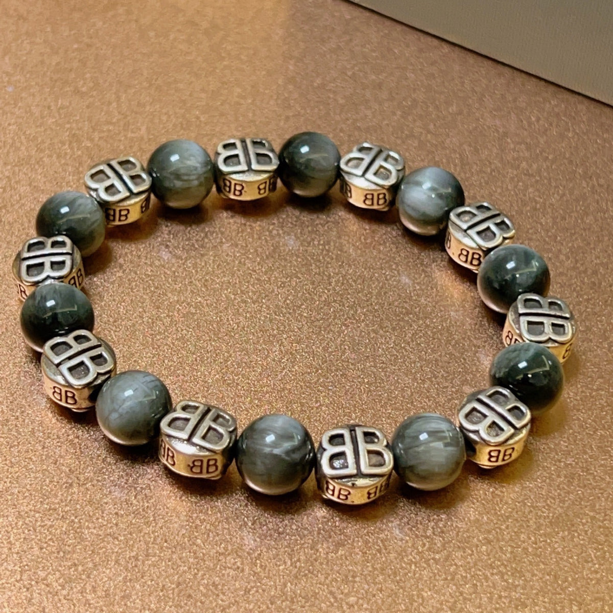 Geometric Emblem Bracelet in Polished Metal-Tone – Vintage Detail – Design 004 main product view