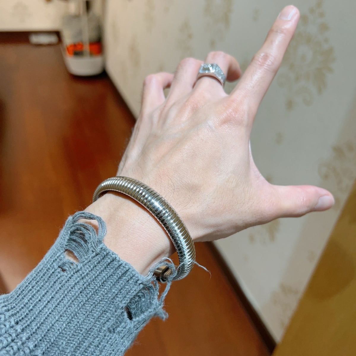 Geometric Emblem Statement Ring in Polished Metal-Tone – Design 073 main product view