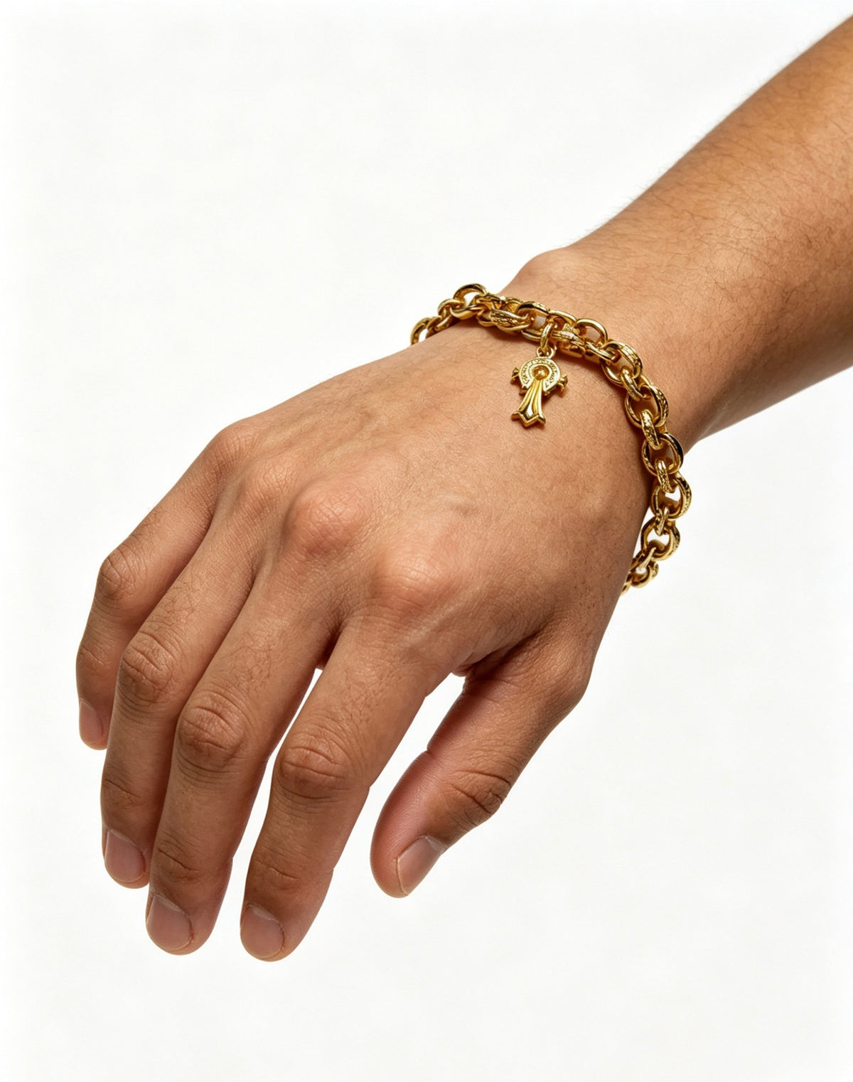 Signature Emblem Bracelet in Polished Metal-Tone – Design 009 front product view