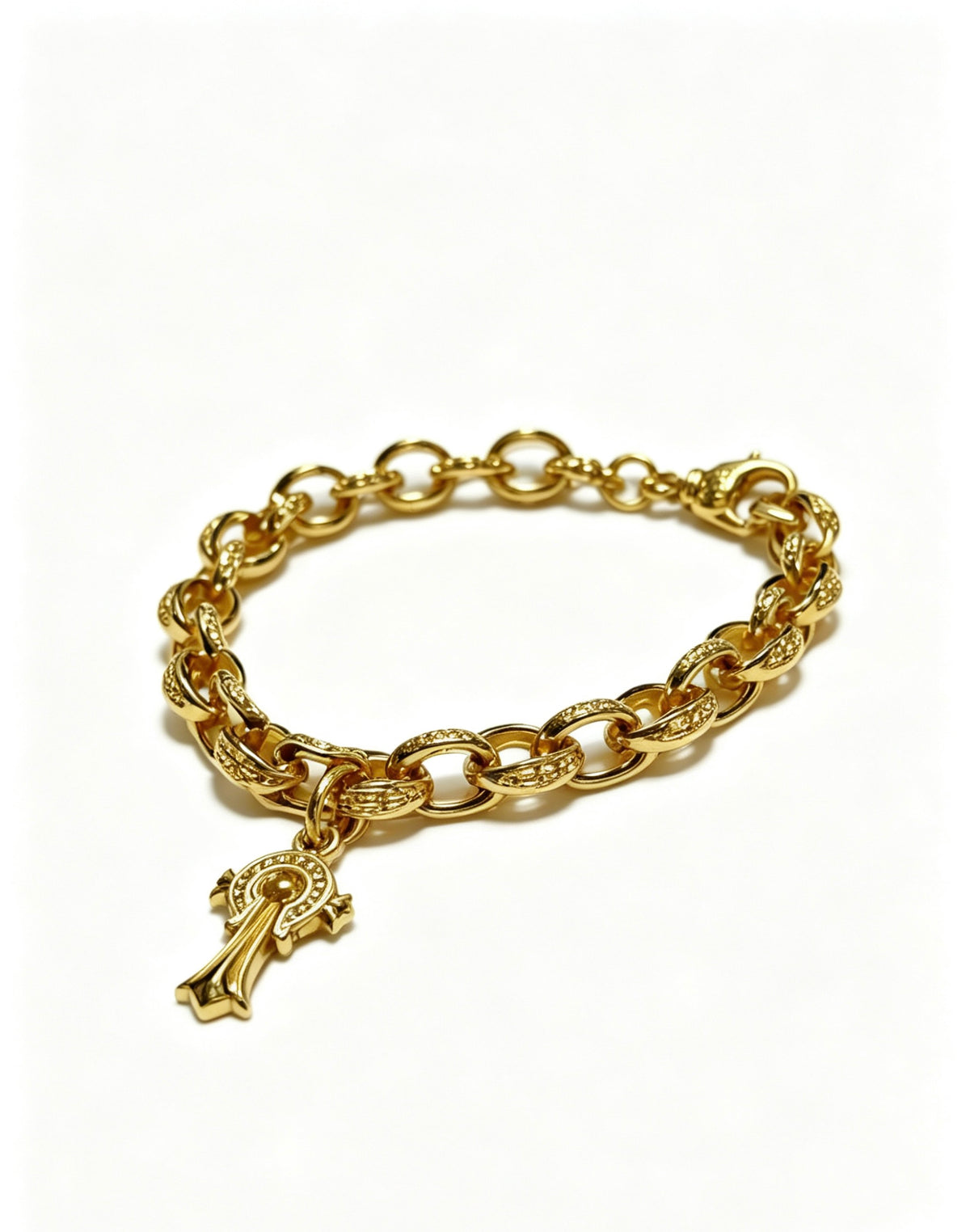 Signature Emblem Bracelet in Polished Metal-Tone – Design 009 side detail
